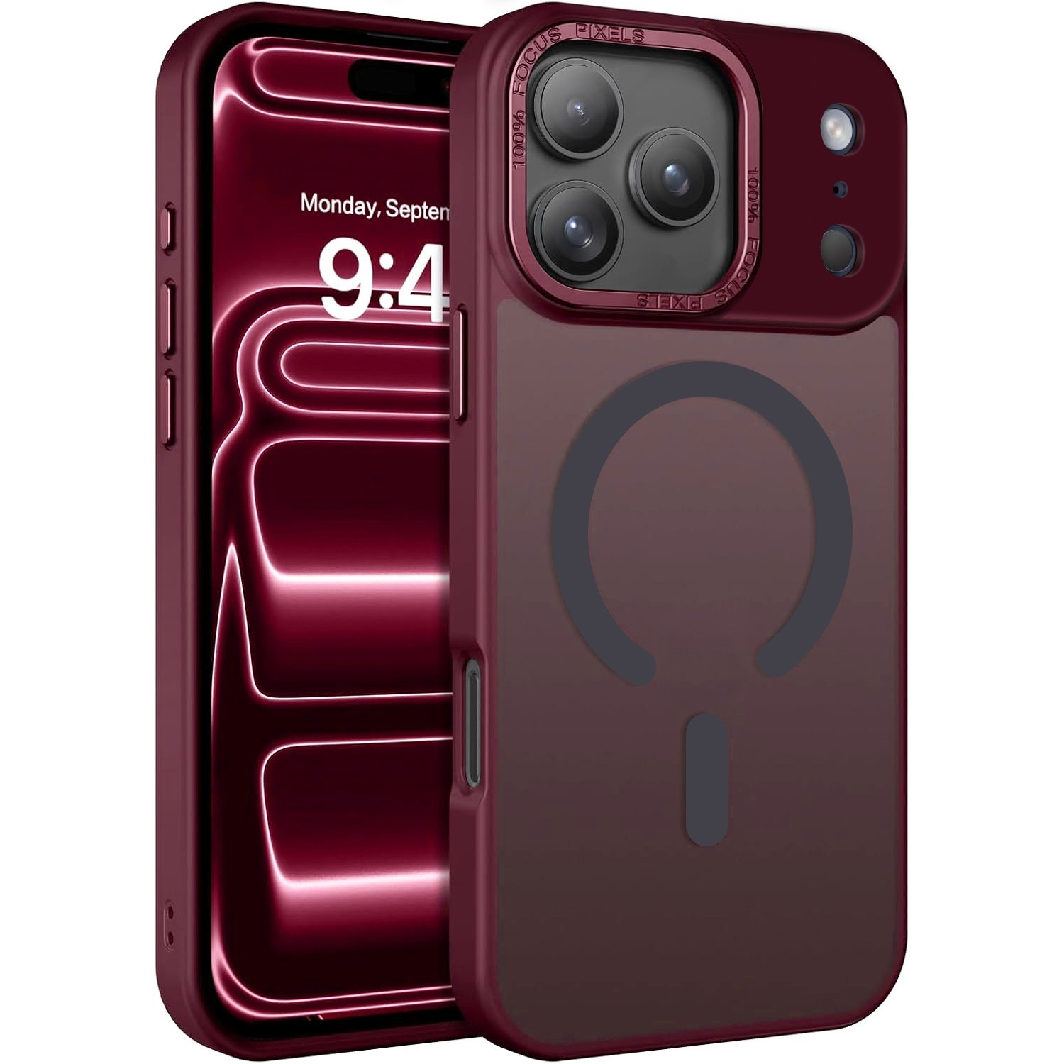 iphone17pro-promax-frostad-cherry iPhone 18 PRO Skal Frostad Design Magnetiskt kompatibel - Vinröd - Bild 1