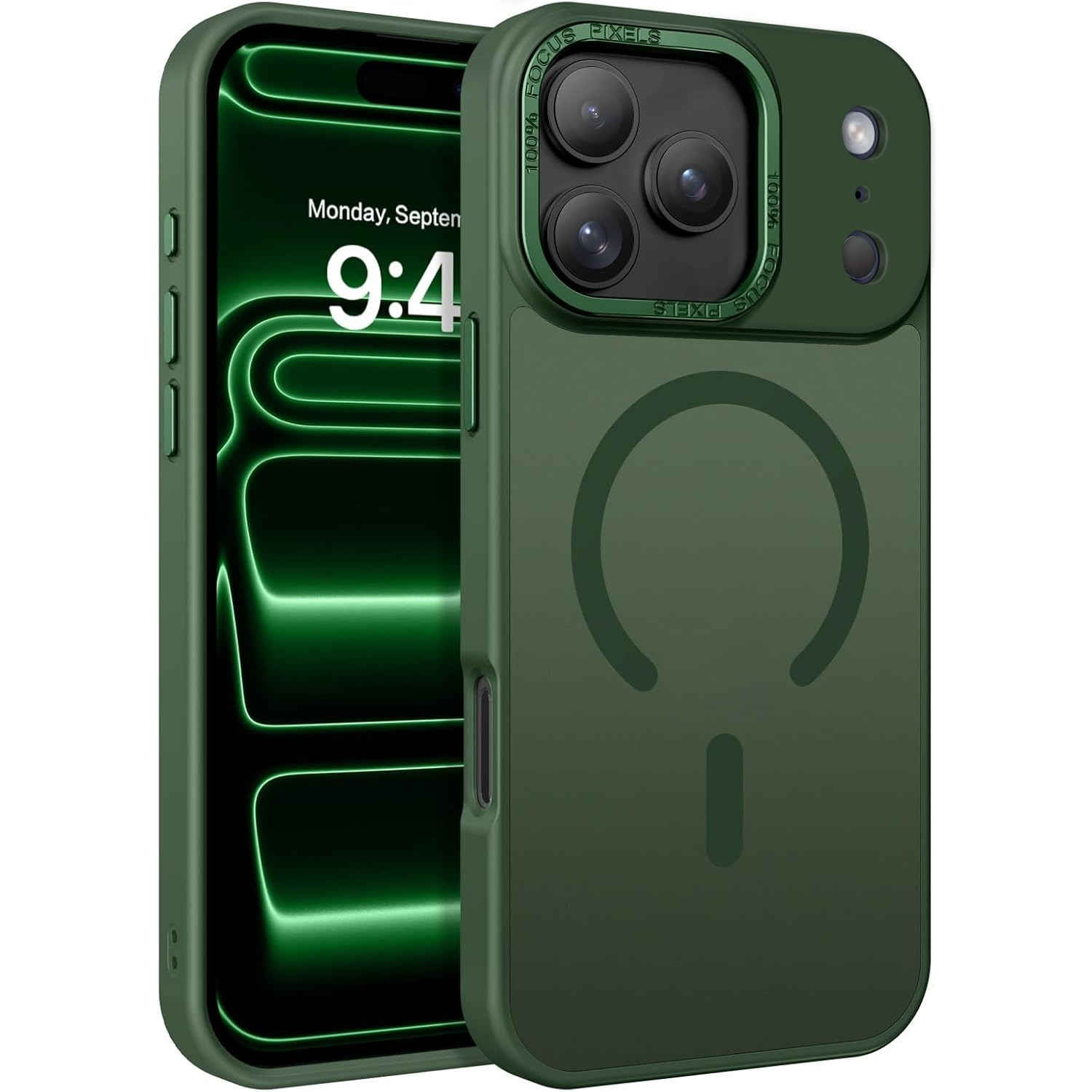 iphone17pro-promax-frostad-green iPhone 18 PRO Skal Frostad Design Magnetiskt kompatibel - Mörkgrön - Bild 1